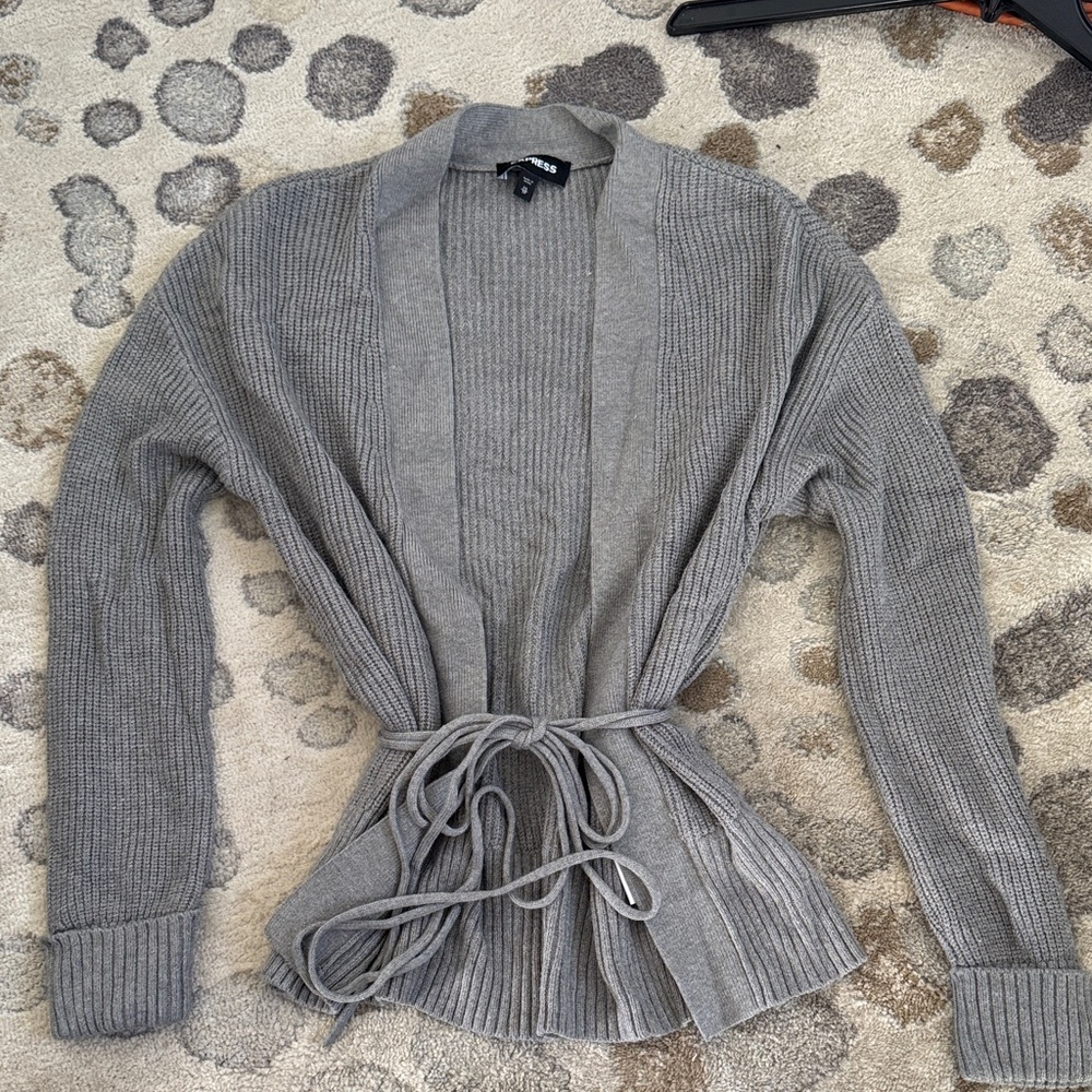 Express Gray Open-Front Cardigan